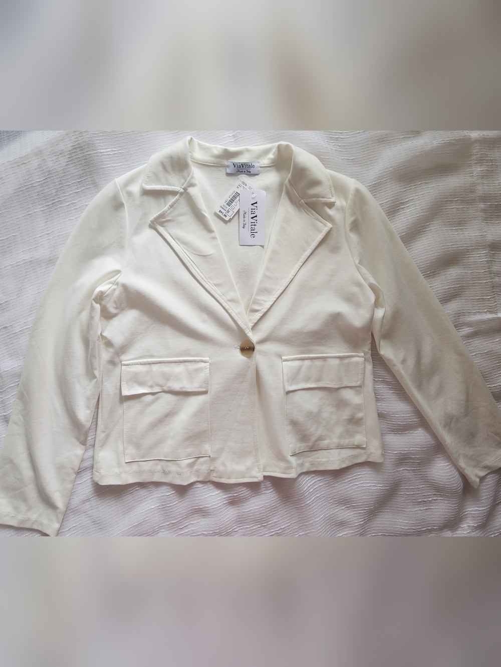 Avita Cream Single-Button Blazer with Patch Pockets